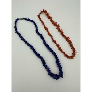 Vintage Lapis Choker and Coral Necklace, Set of 2